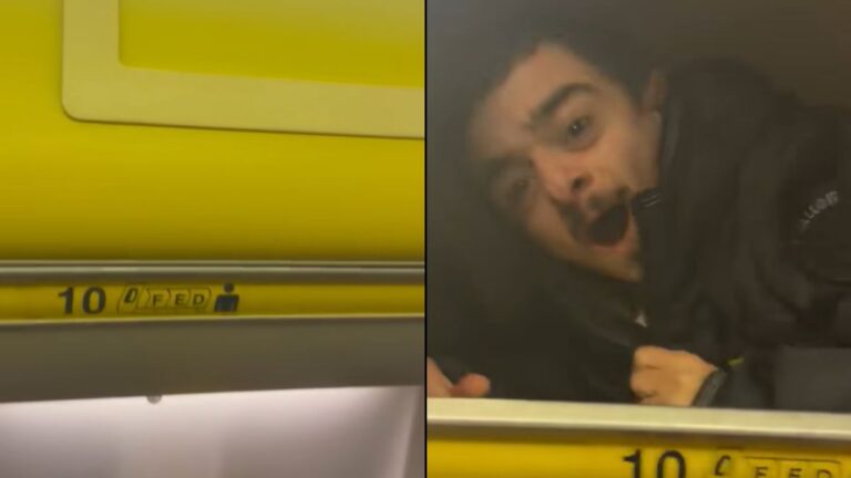 Passenger Climbs Into Overhead Storage Bin in Strange Viral Stunt